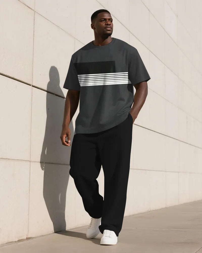 Big & Tall Colorblock Gradient T-Shirt Pants Set for big men view 2