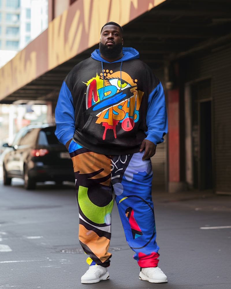Big & Tall Colorblock Graffiti Hoodie Sweatpants Set for big men view 1