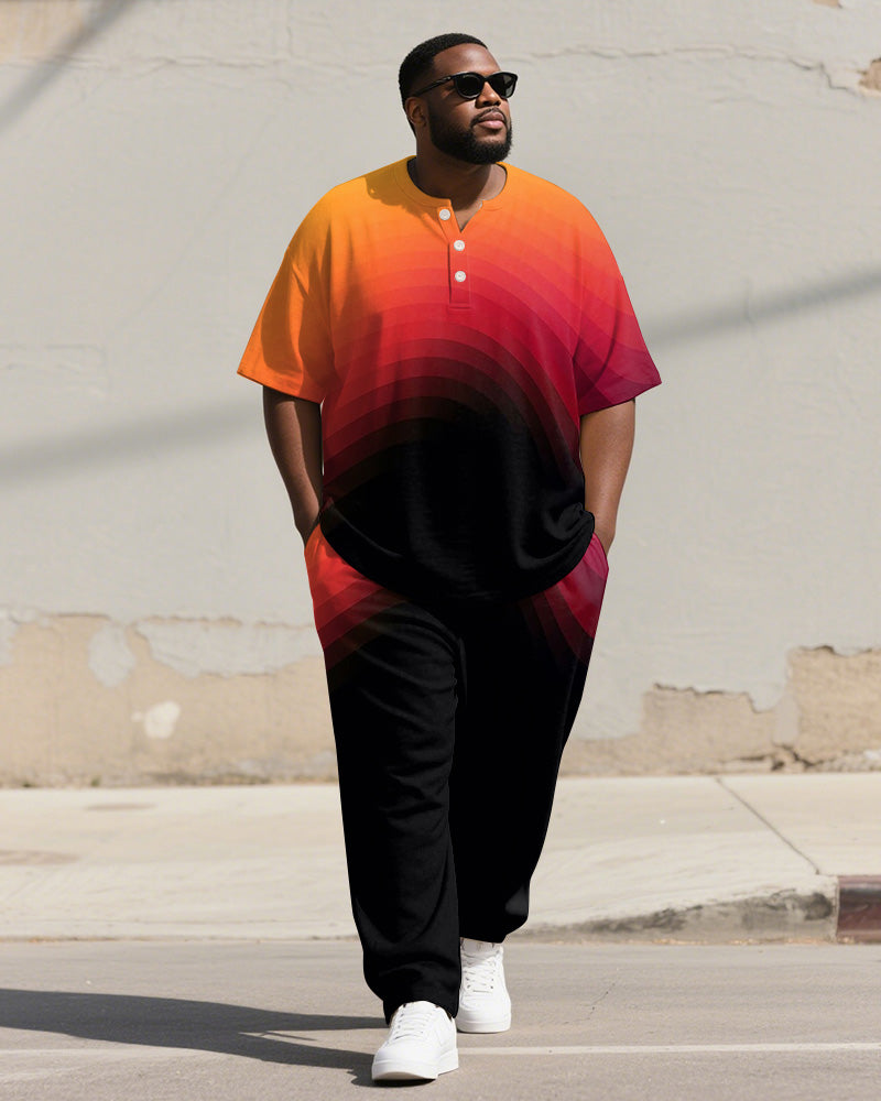 Big & Tall Orange Gradient Graphic T-Shirt Pants Set for big men view 1