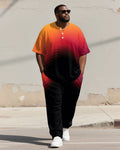 Big & Tall Orange Gradient Graphic T-Shirt Pants Set for big men view 1