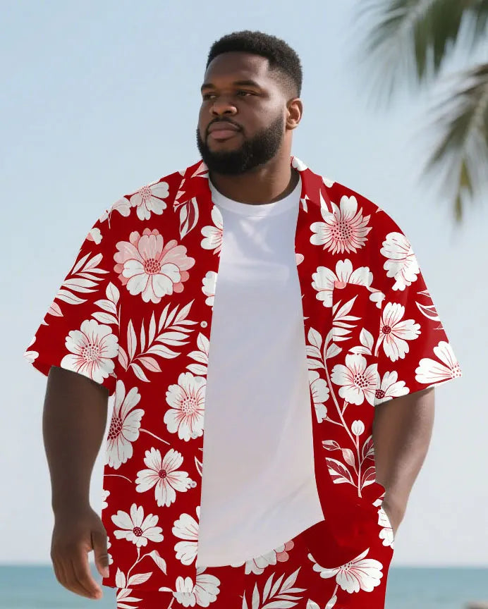 Big & Tall Hawaiian Floral T-Shirt Shorts Set for big men view 2