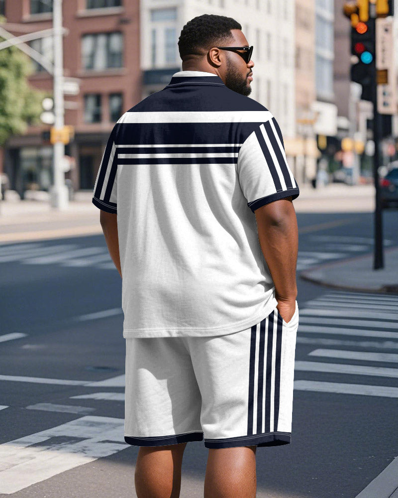 Big & Tall Blue Striped Graphic Polo Shorts Set for big men view 5