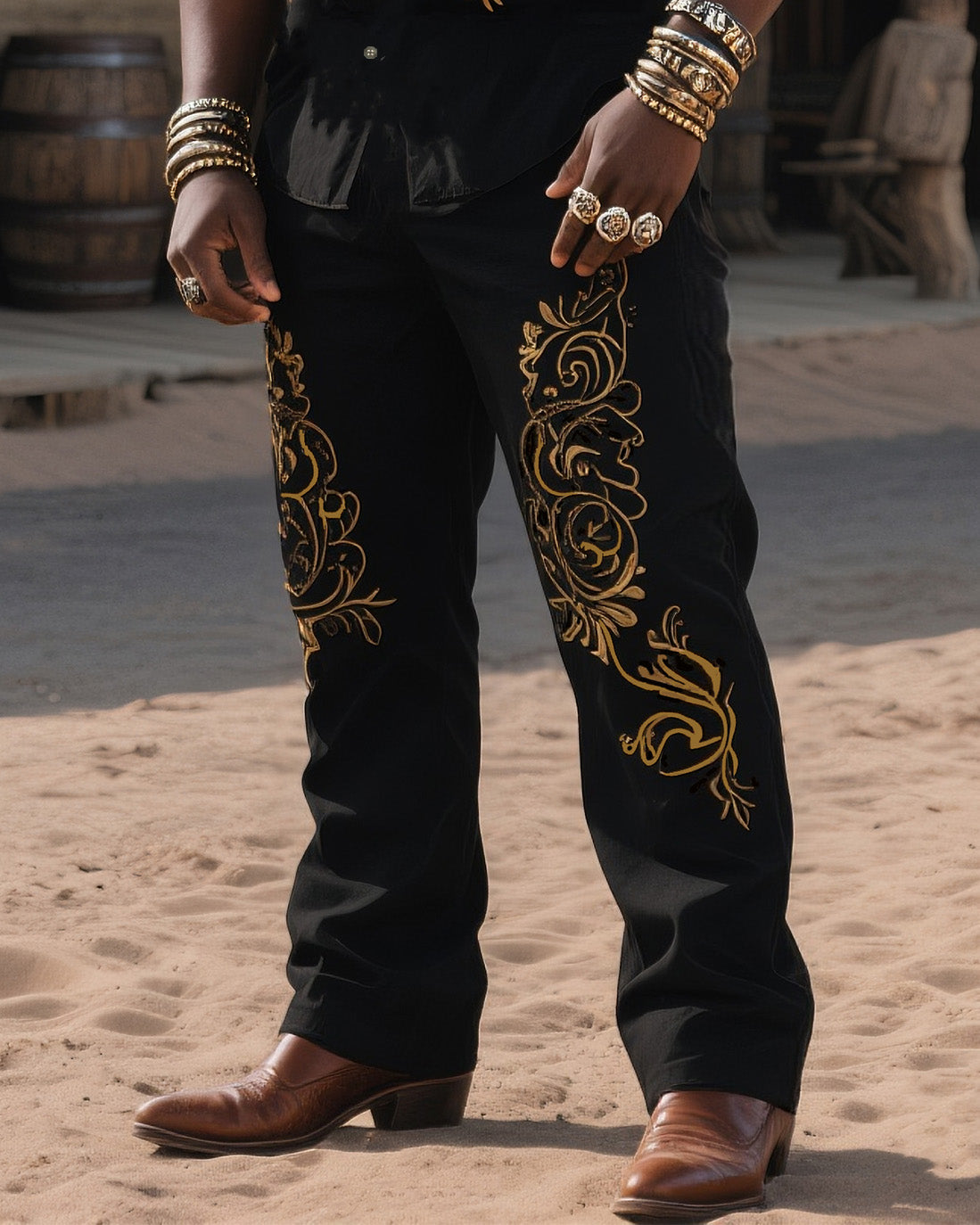 Big & Tall Western Graphic T-Shirt Pants Set for big men view 3