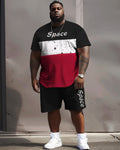 Big & Tall Colorblock Graphic T-Shirt Shorts Set for big men view 1