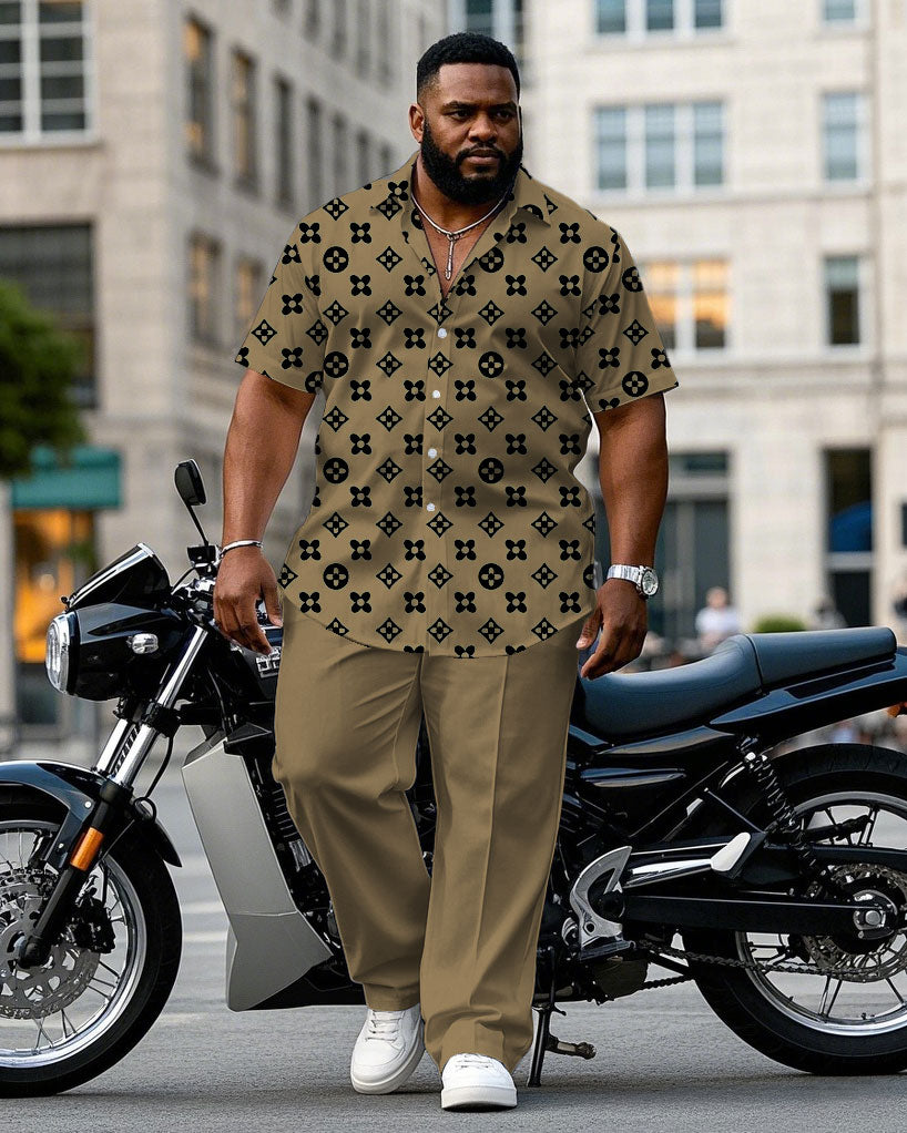Big & Tall Khaki Business Casual T-Shirt Pants Set for big men view 1