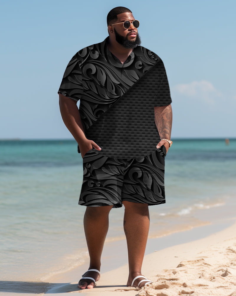 Big & Tall Hawaiian T-Shirt Shorts Set for big men view 1