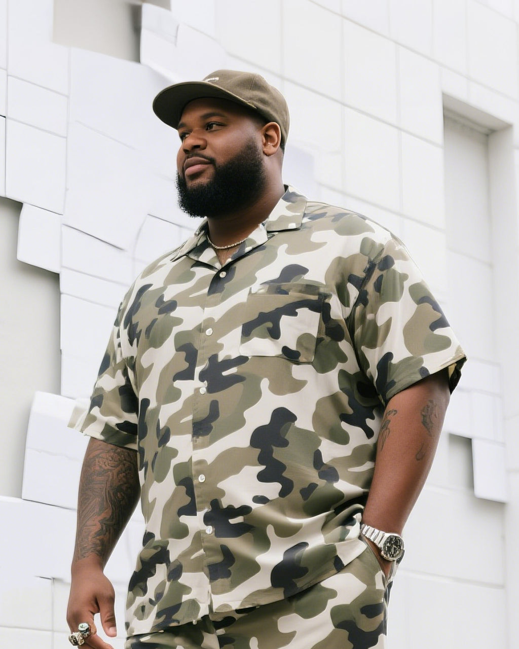 Big & Tall Camouflage T-Shirt Shorts Set for big men view 2