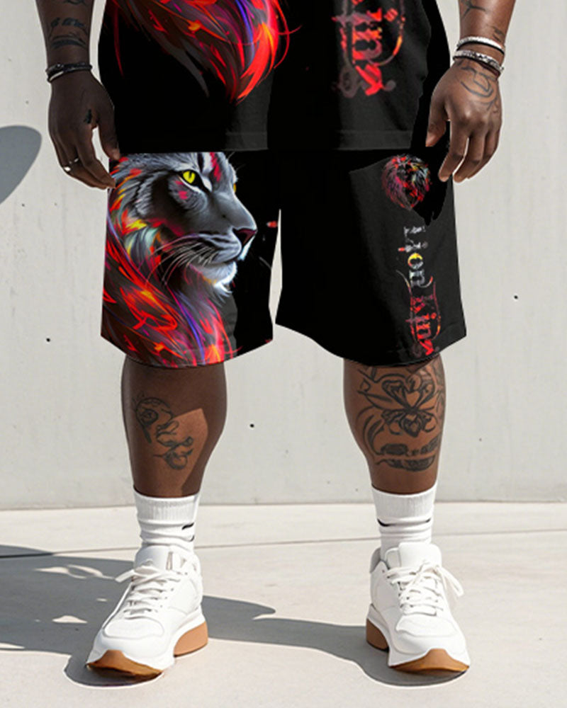 Big & Tall Red Graphic Streetwear T-Shirt Shorts Set for big men view 3