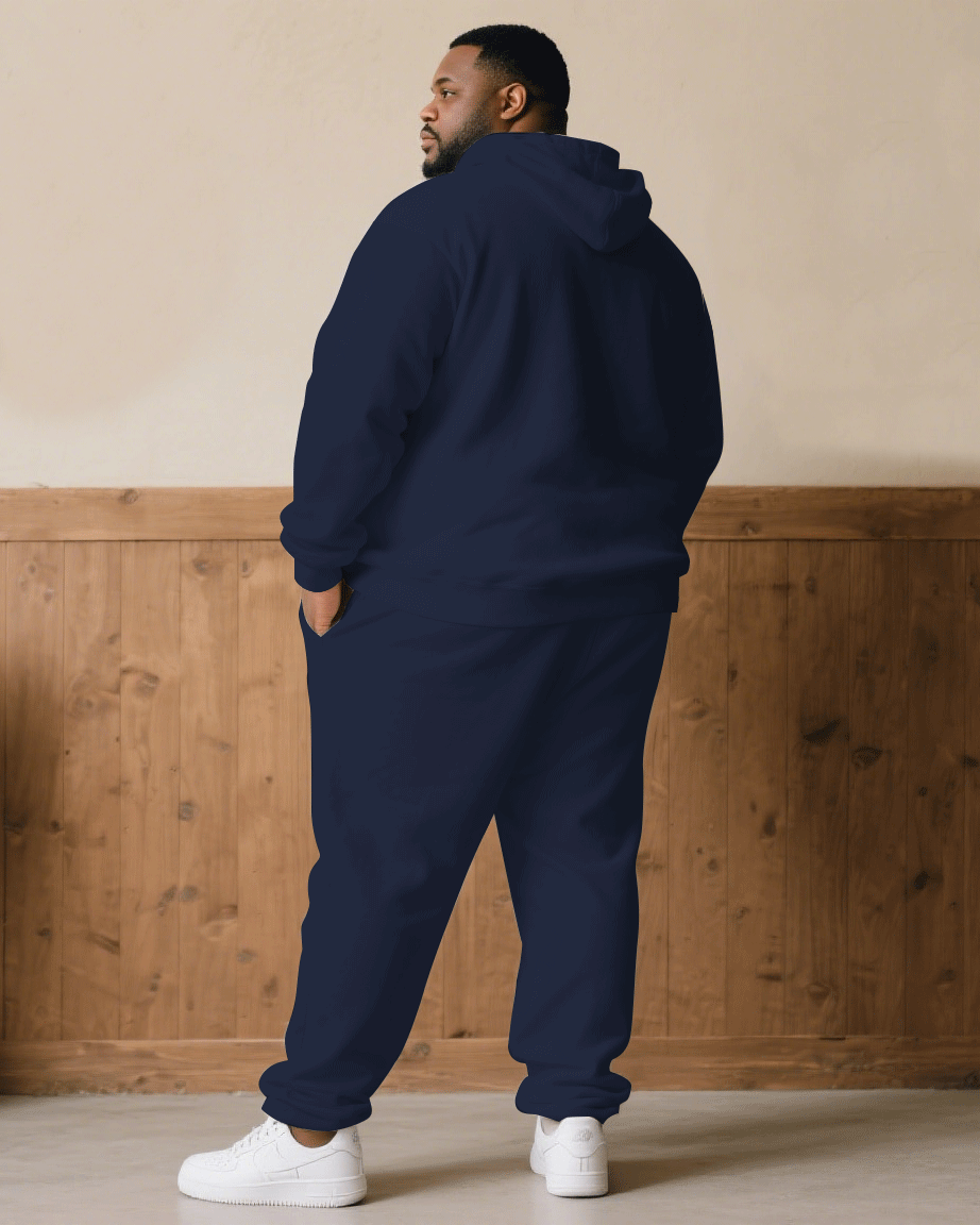 Big & Tall White Blue Hoodie Sweatpants Set for big men view 4