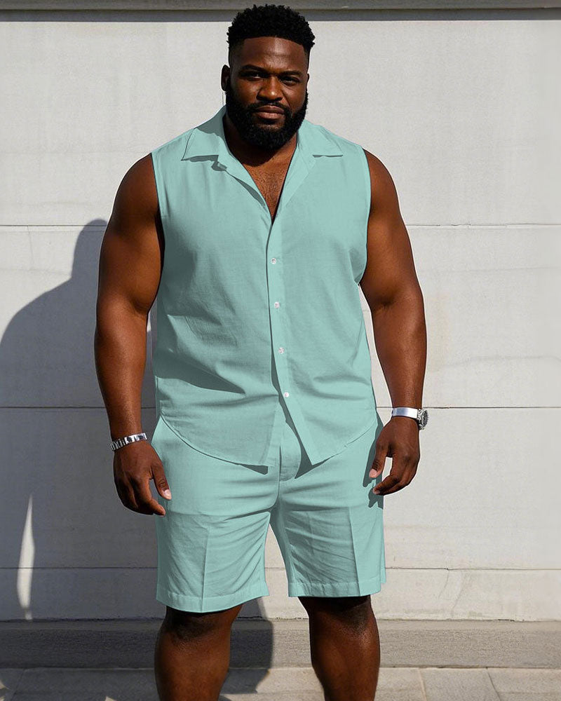 Big & Tall Solid Color T-Shirt Shorts Set for big men view 10