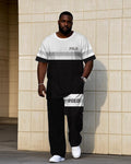 Big & Tall Black White Streetwear T-Shirt Pants Set for big men view 1