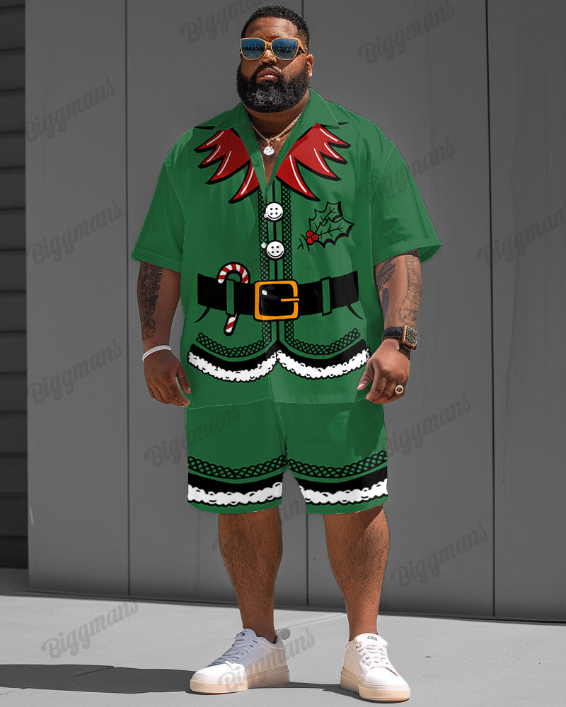 Big & Tall Green Streetwear T-Shirt Shorts Set for big men view 3