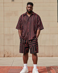 Big & Tall Black Red Colorblock T-Shirt Shorts Set for big men view 1