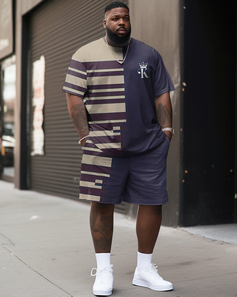Big & Tall Striped Graphic Streetwear Two-piece Set for big men view 1