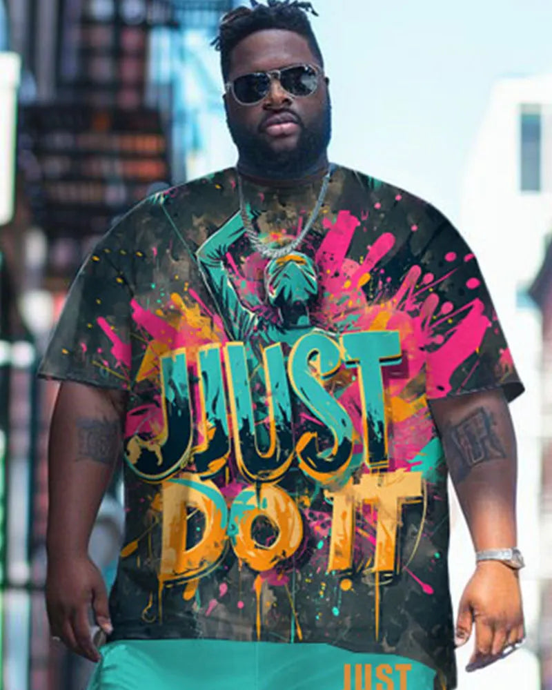Big & Tall Graphic Graffiti T-Shirt Shorts Set for big men view 2