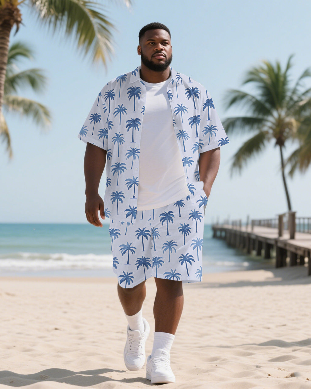 Big & Tall Hawaiian T-Shirt Shorts Set for big men view 1