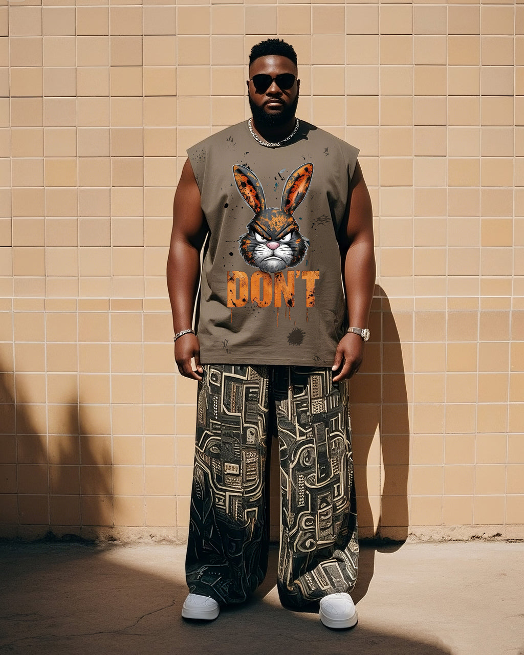 Big & Tall Streetwear Skull Vest Pants Set for big men view 1