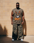 Big & Tall Streetwear Skull Vest Pants Set for big men view 1