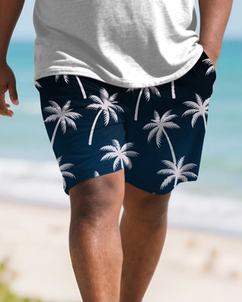 Big & Tall Blue Hawaiian Graphic T-Shirt Shorts Set for big men view 3