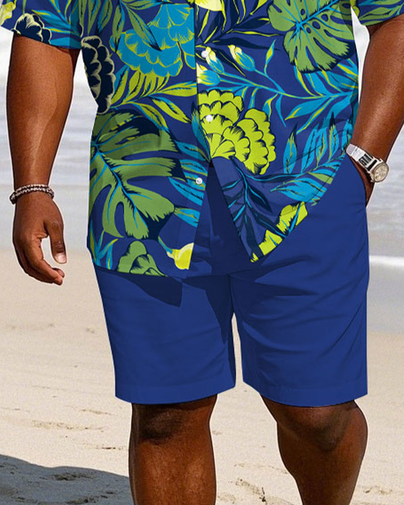 Big & Tall Blue Hawaiian T-Shirt Shorts Set for big men view 3