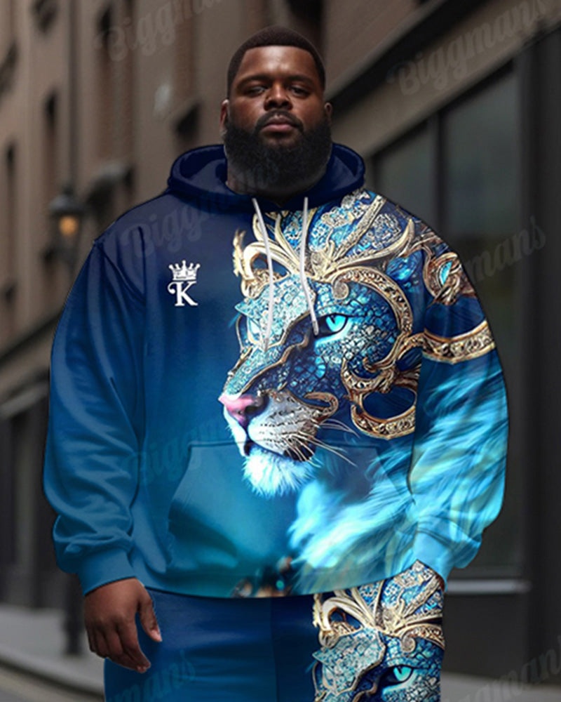 Big & Tall Blue Graphic Hoodie Sweatpants Set for big men view 2