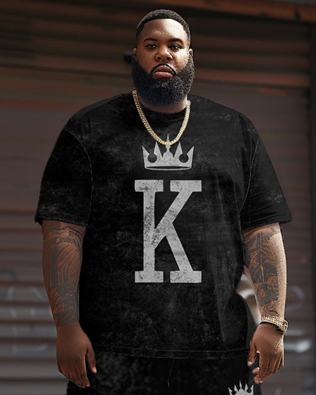 Big & Tall Graphic Streetwear Two-piece Set for big men view 2