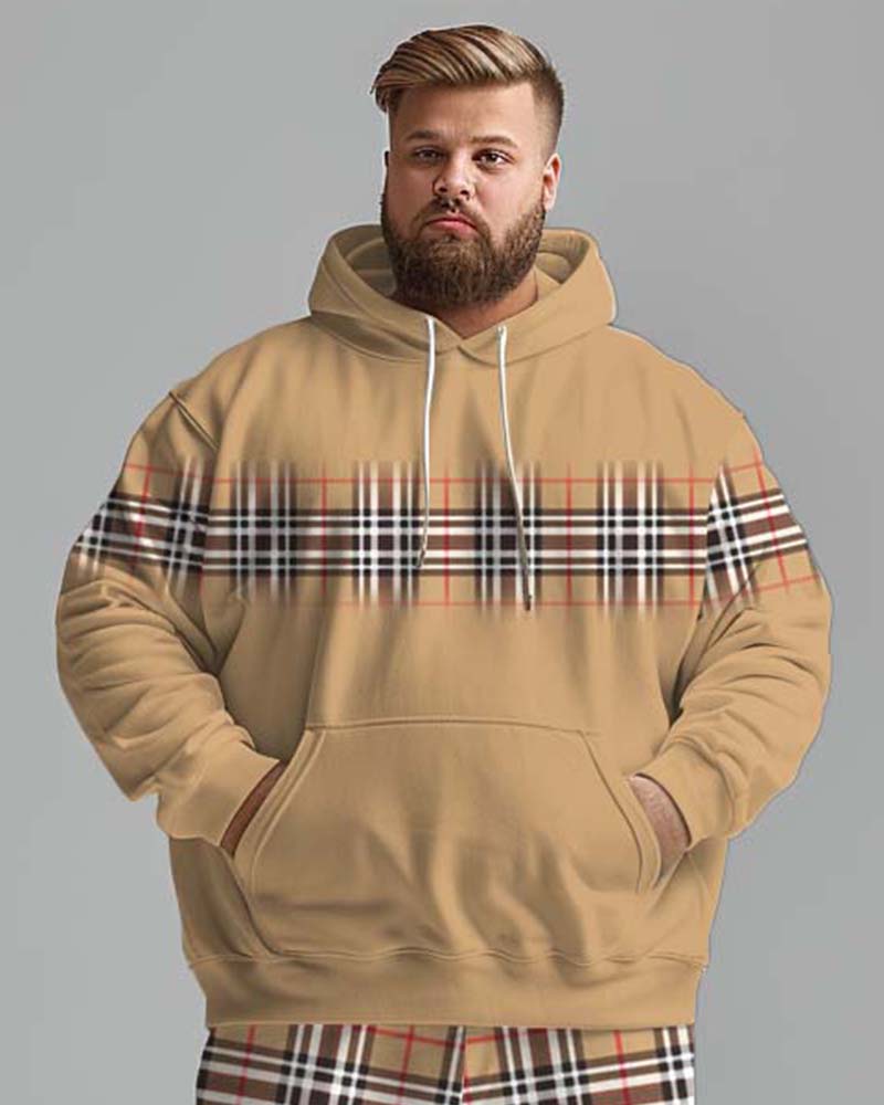 Big & Tall Plaid Streetwear Hoodie Sweatpants Set for big men view 2