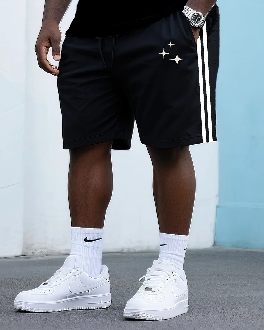 Big & Tall Streetwear T-Shirt Shorts Set for big men view 4