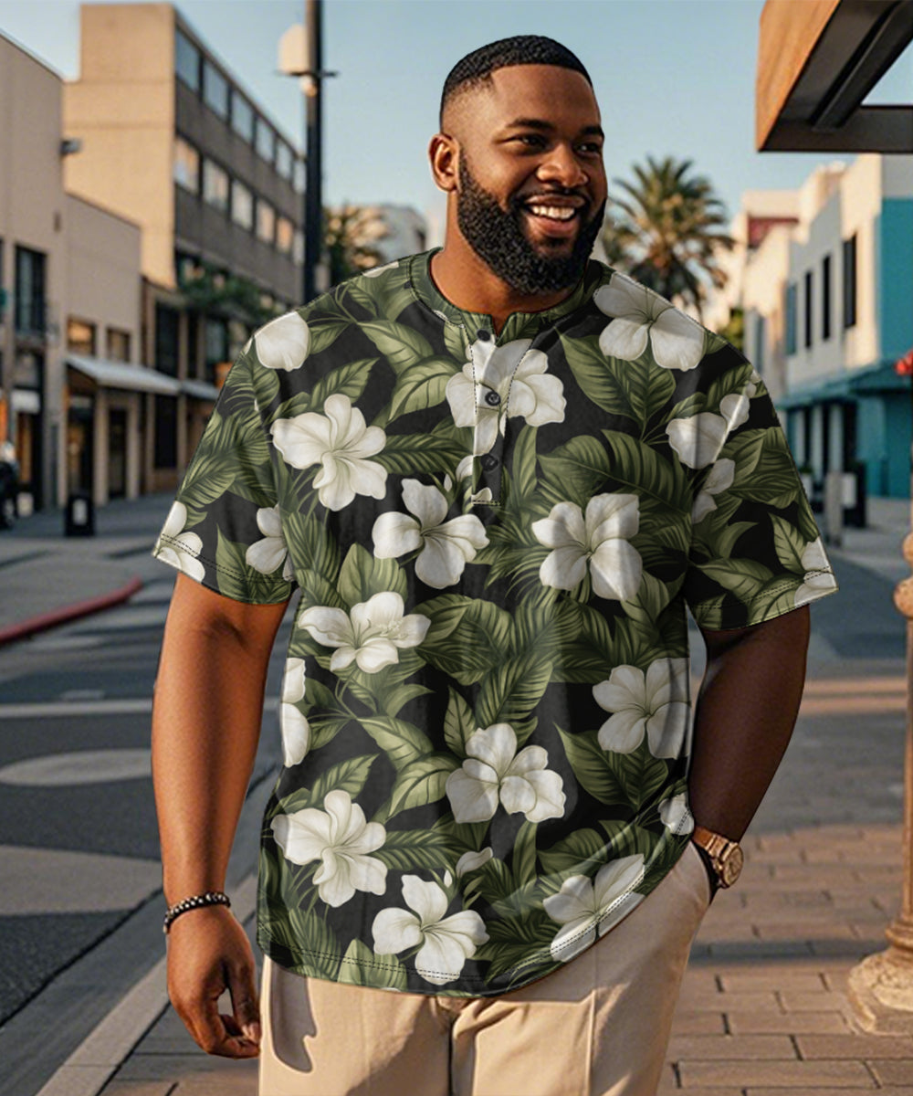 Big & Tall Hawaiian Graphic Floral T-Shirt for big men view 1