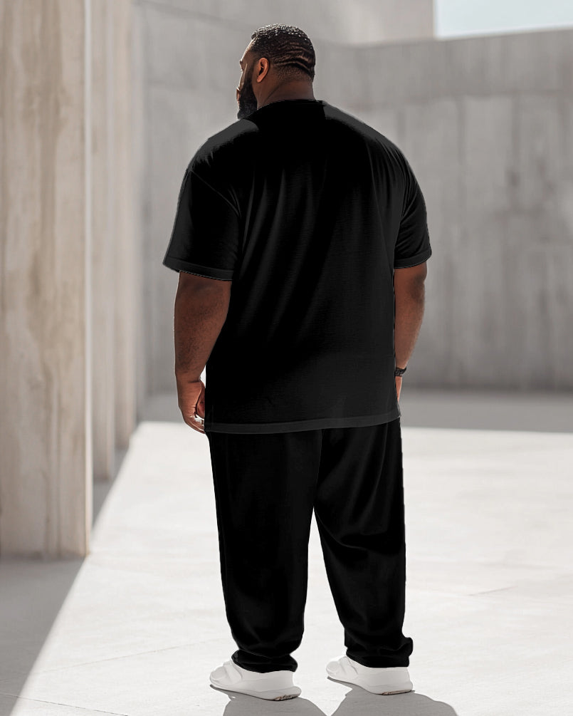 Big & Tall Black Red Colorblock T-Shirt Pants Set for big men view 4