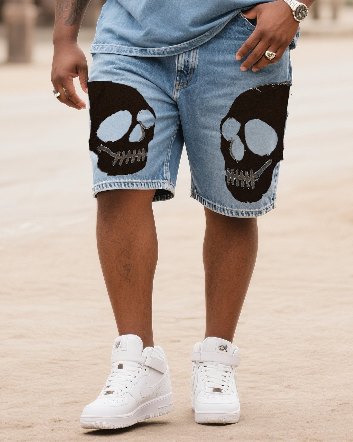 Big & Tall Denim Graphic T-Shirt Shorts Set for big men view 3