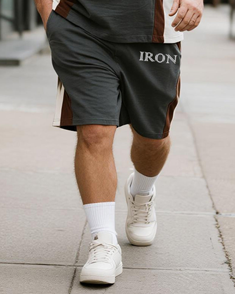 Big & Tall Gray Graphic T-Shirt Shorts Set for big men view 3