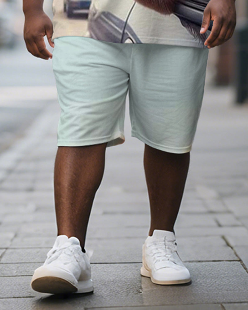 Big & Tall Blue Graphic T-Shirt Shorts Set for big men view 3