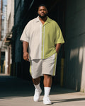 Big & Tall Green Striped T-Shirt Shorts Set for big men view 1