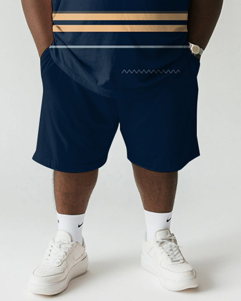 Big & Tall Blue Striped Graphic T-Shirt Shorts Set for big men view 3