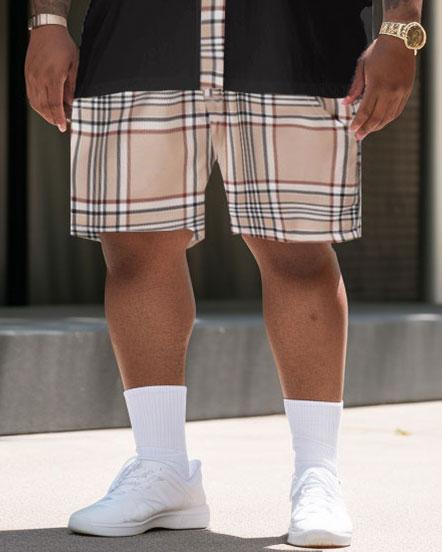 Big & Tall Colorblock Plaid T-Shirt Shorts Set for big men view 3
