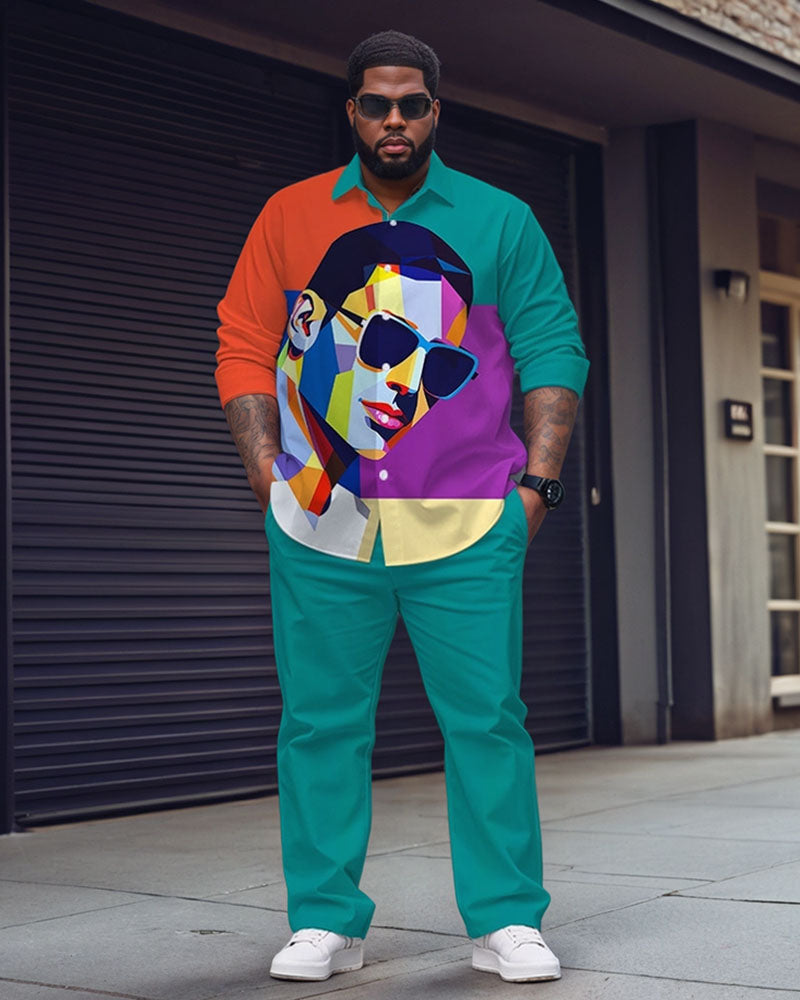 Big & Tall Red Green Colorblock T-Shirt Pants Set for big men view 1