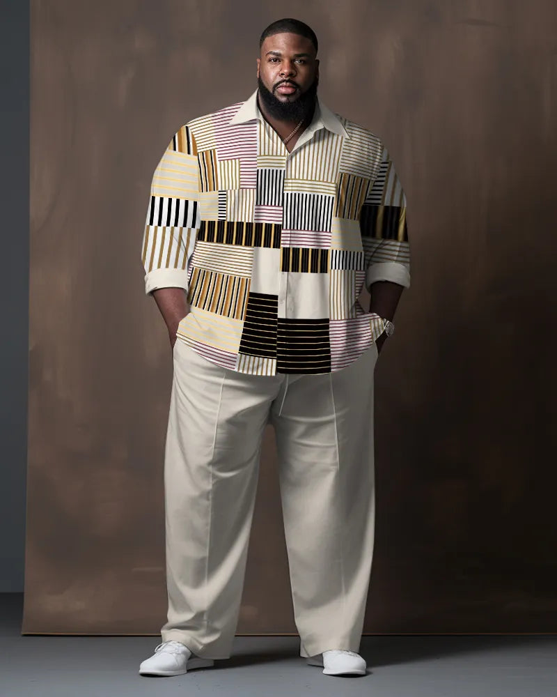 Big & Tall Colorblock Gradient Shirt Pants Set for big men view 1