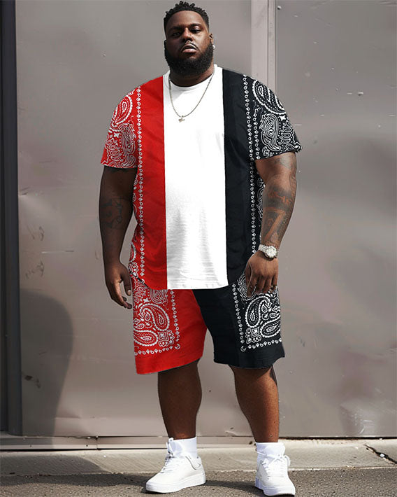 Big & Tall Colorblock Graphic T-Shirt Shorts Set for big men view 1