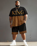 Big & Tall Yellow Geometric T-Shirt Shorts Set for big men view 1