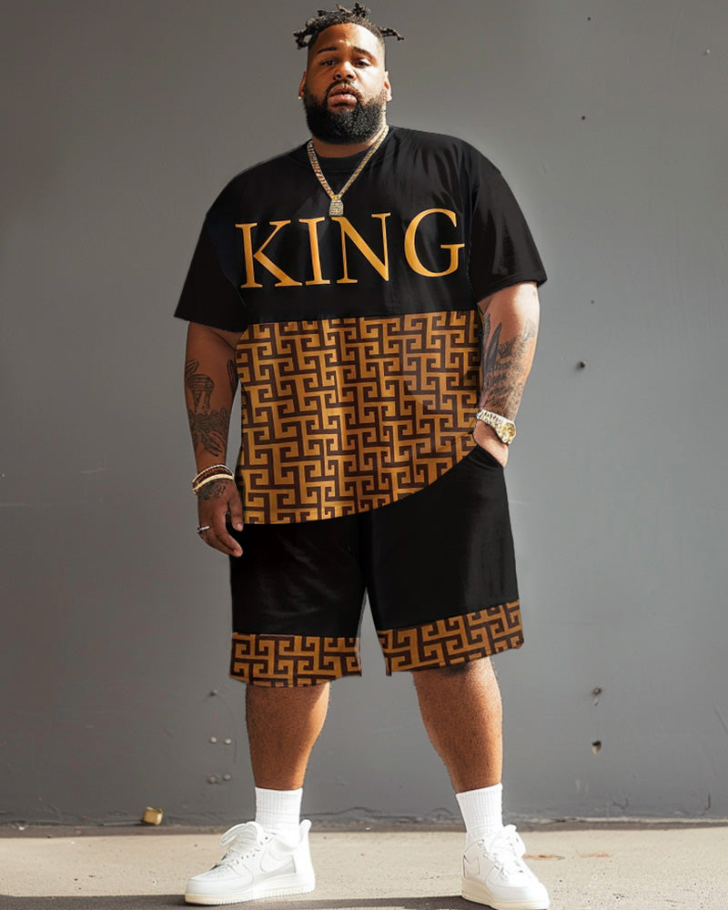 Big & Tall Yellow Geometric T-Shirt Shorts Set for big men view 1