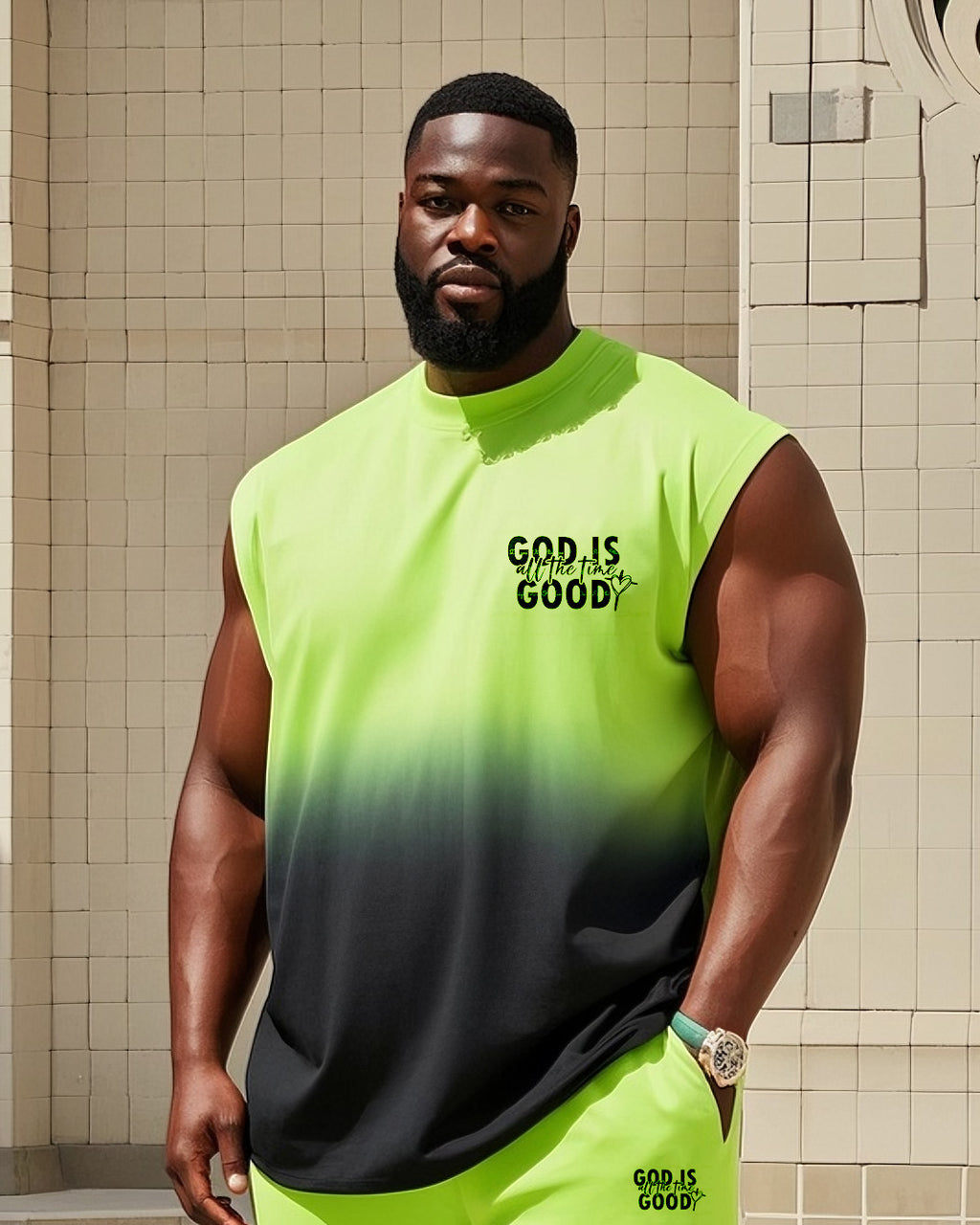Big & Tall Gradient Vest Pants Set for big men view 2