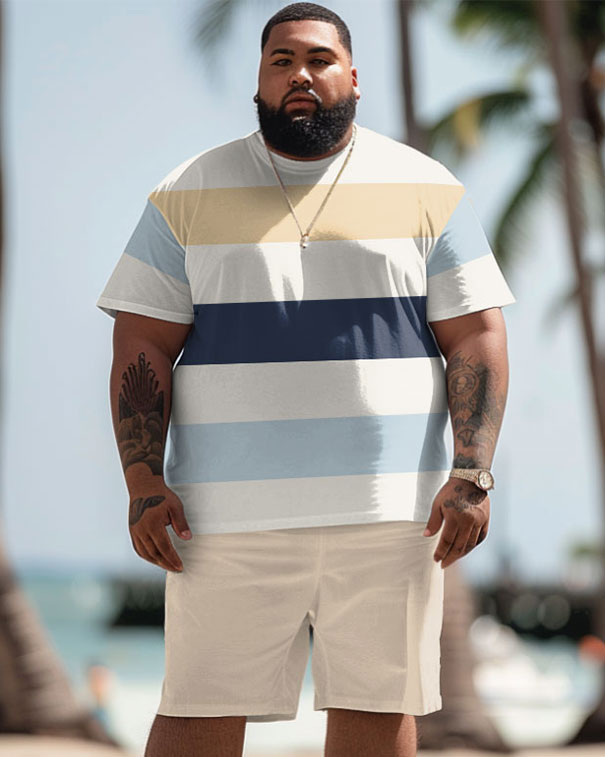 Big & Tall Hawaiian Striped T-Shirt Shorts Set for big men view 1