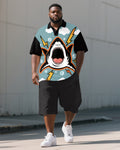 Big & Tall Graffiti Streetwear Polo Shorts Set for big men view 1