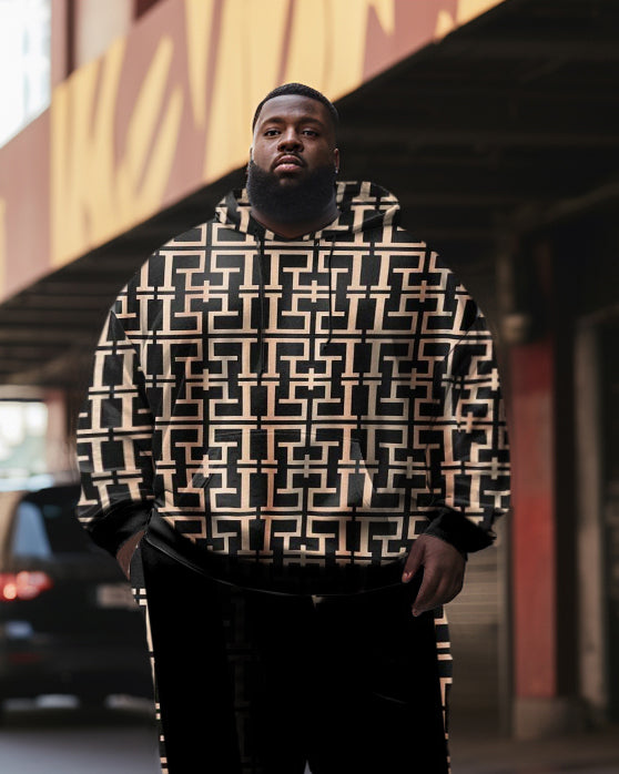 Big & Tall Brown Geometric Striped Hoodie for big men view 2