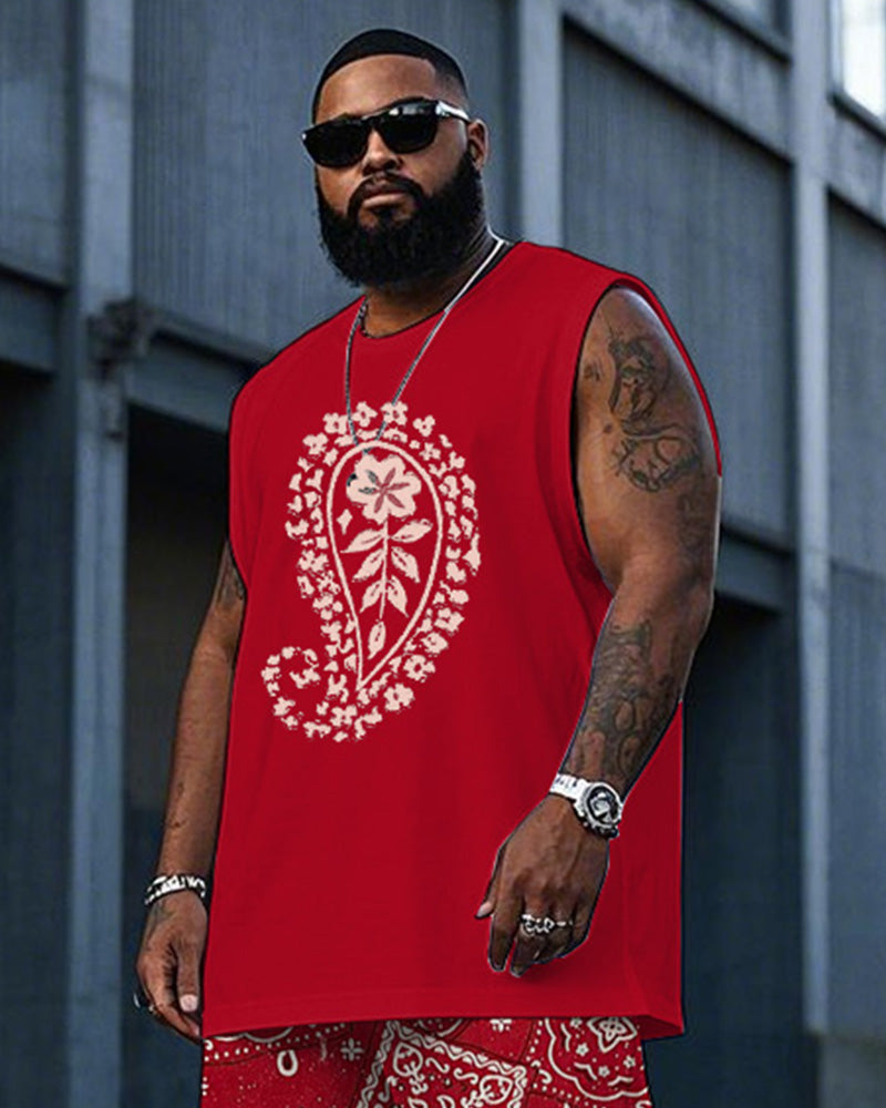 Big & Tall Red Graphic Vest Pants Set for big men view 2
