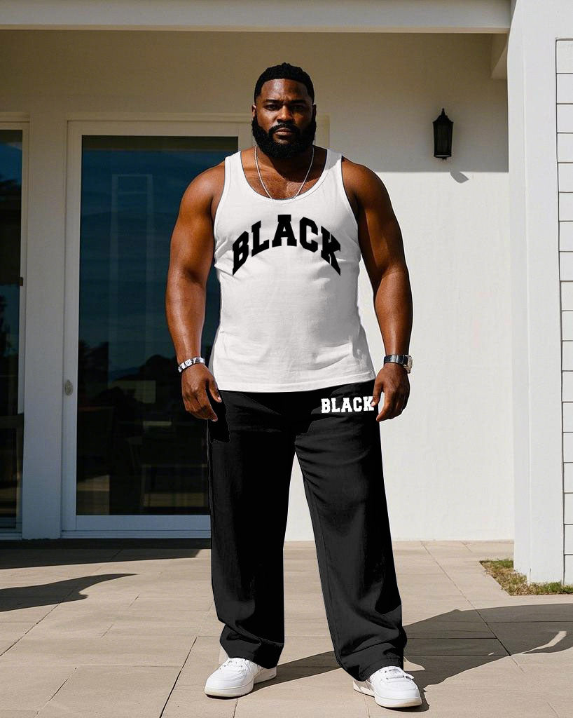 Big & Tall Black Hawaiian Graphic Vest Pants Set for big men view 1
