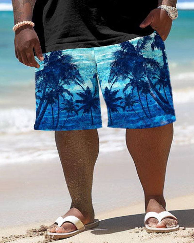 Big & Tall Hawaiian Gradient T-Shirt Shorts Set for big men view 4