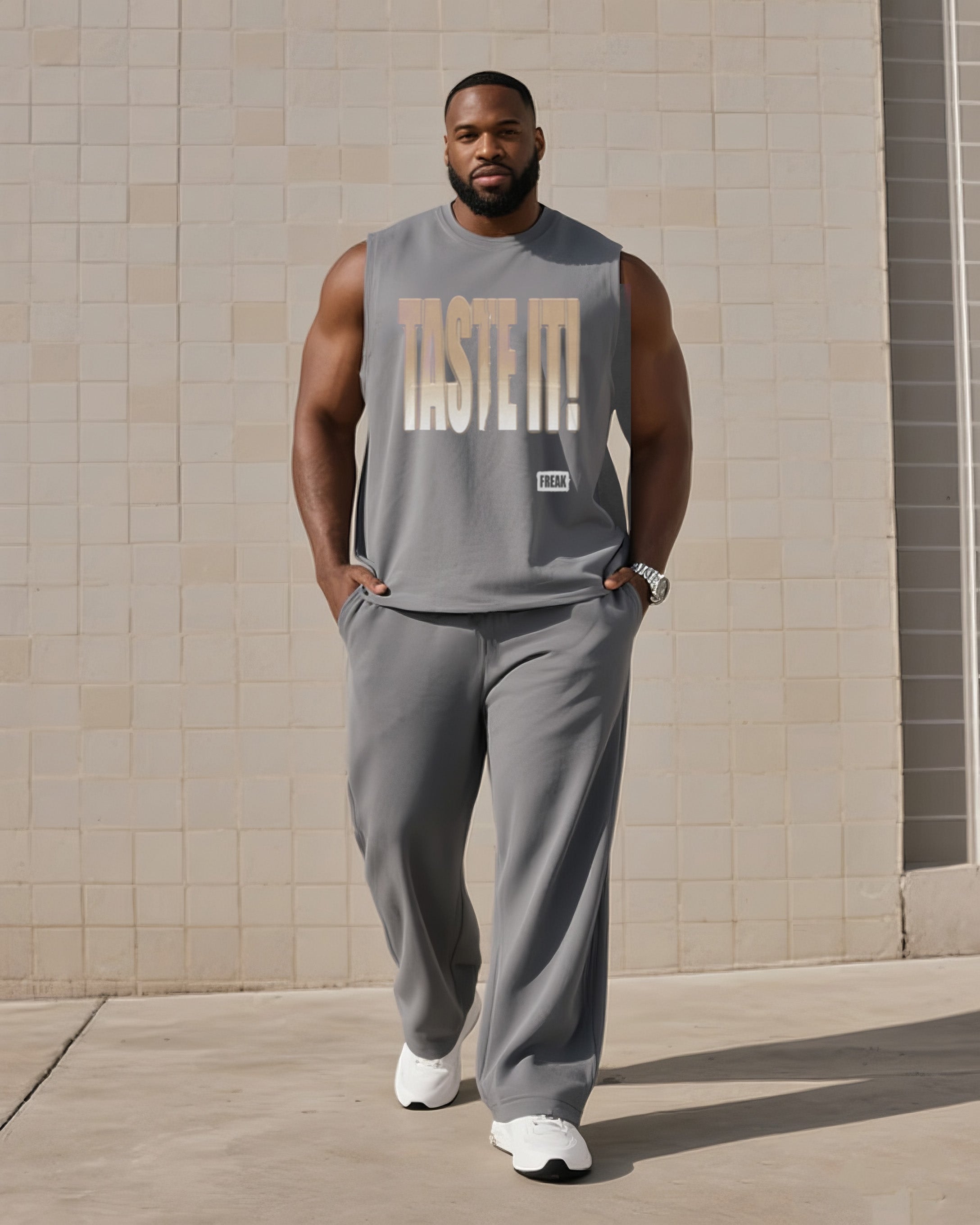 Big & Tall Gradient Graphic Vest Pants Set for big men view 3