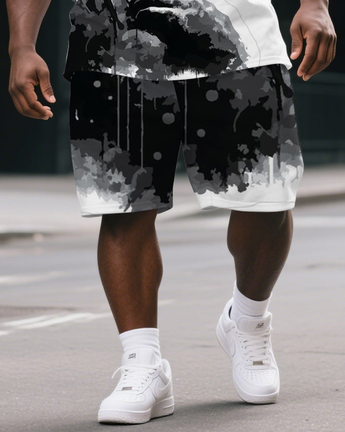 Big & Tall Graphic Streetwear T-Shirt Shorts Set for big men view 3